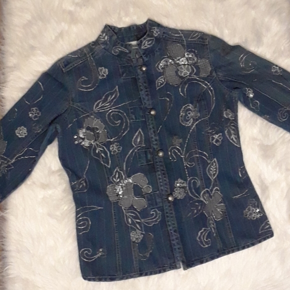 Chicos Sequin/Embroidered Denim Jacket - Picture 1 of 16